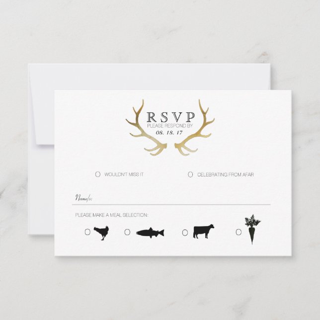 Rustic Gold Antler | Elegant RSVP (Front)