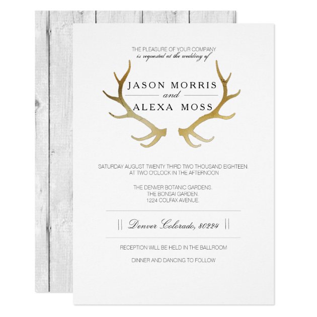 Rustic Gold Antler | Elegant Wedding Invitation