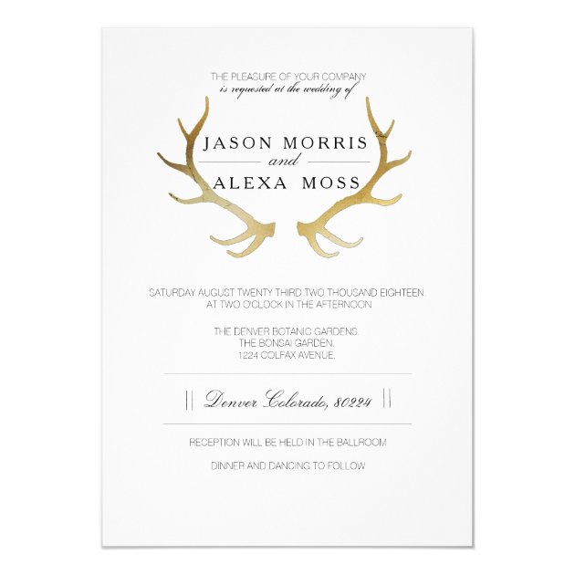Rustic Gold Antler | Elegant Wedding Invitation