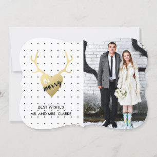Rustic Gold Antlers Photo Holiday Card