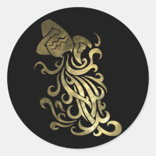 Rustic Gold Aquarius Water Bearer Classic Round Sticker