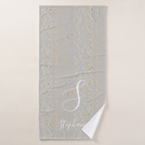 Rustic Gold Artsy Patterns Grey Monogram Initials Bath Towel