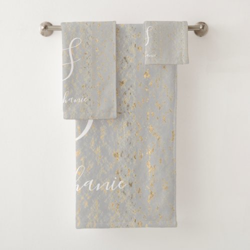 Rustic Gold Artsy Patterns Monogram Initials Cute Bath Towel Set