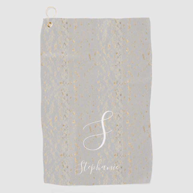 Rustic Gold Artsy Patterns Monogram Initials Cute Golf Towel (Front)