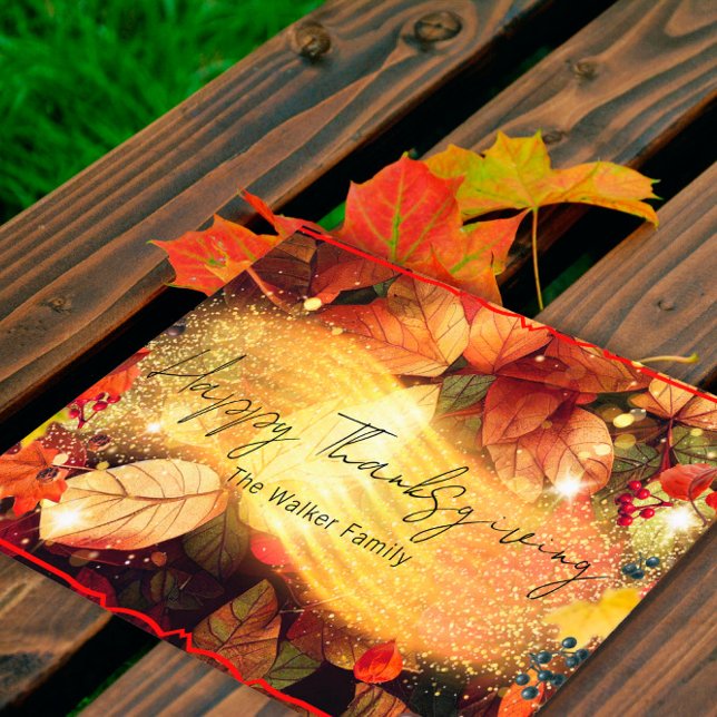 Rustic Gold Autumn Leaves Family Thanksgiving Holiday Postcard (Creator Uploaded)