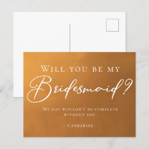 Rustic Gold Autumn Will You Be My Bridesmaid Postcard