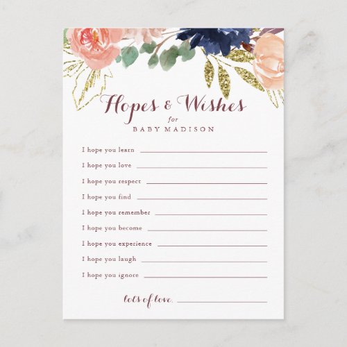 Rustic Gold Baby Shower Hopes  Wishes Card