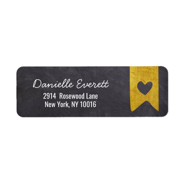 Rustic Gold Banner Chalkboard Heart Return Address Label (Front)