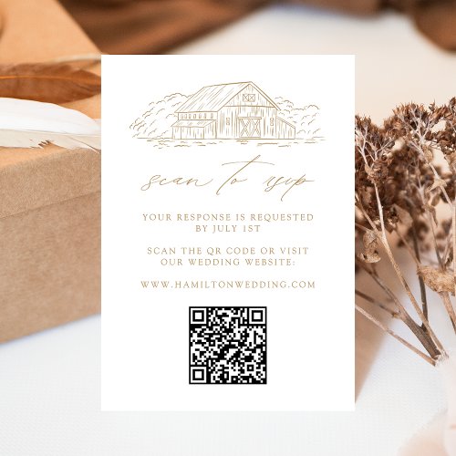 Rustic Gold Barn Wedding QR Code Website RSVP Enclosure Card