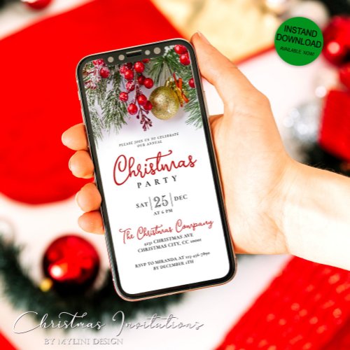 Rustic Gold Baubles Digital Christmas Invitation