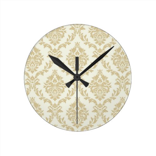 rustic gold,beige,vintage,damasks,victorian,floral round clock