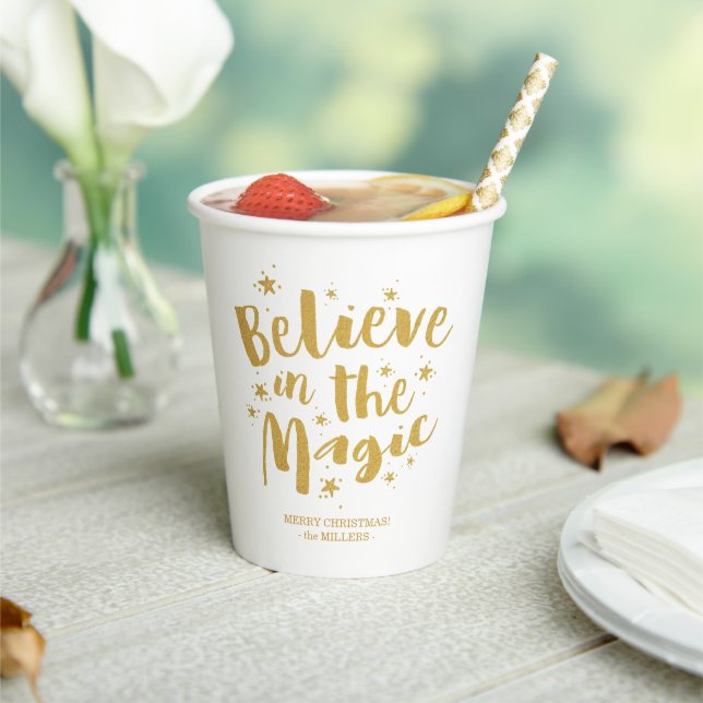 Rustic Gold Believe In The Magic Christmas Paper Cups (Insitu)