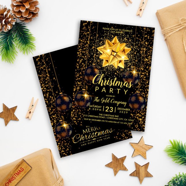 Rustic Gold Black Christmas Party Invitation (Creator Uploaded)