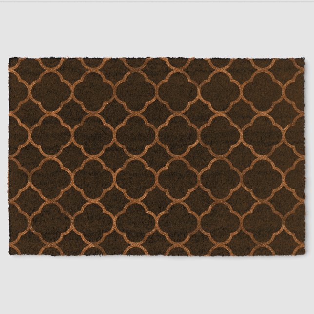 Rustic Gold Black Quatrefoil Patterns Elegant Cool Fiber Doormat (Front)