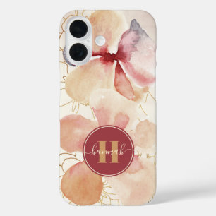 Rustic Gold Blush Watercolor Floral iPhone 16 Case