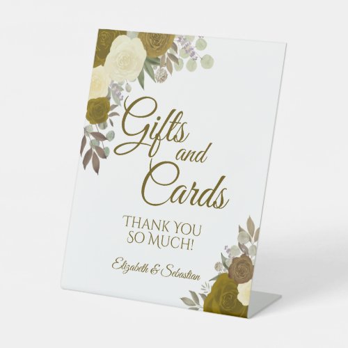 Rustic Gold Boho Chic Floral Gifts  Cards Wedding Pedestal Sign
