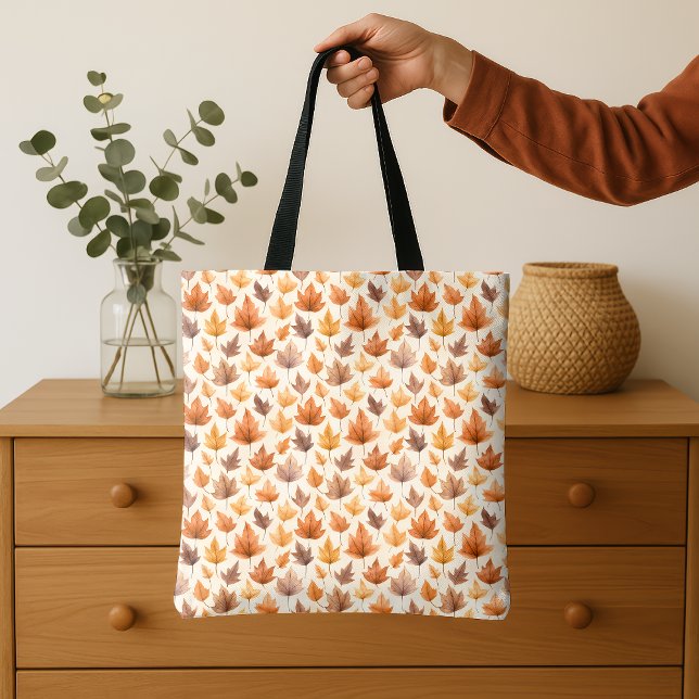 Rustic Gold Brown Maple Leaves Watercolor Pattern Tote Bag (Creator Uploaded)