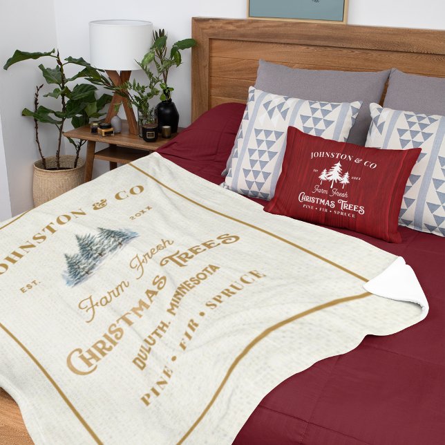 Rustic Gold Burlap Christmas Tree Farm Sherpa Blanket (Creator Uploaded)