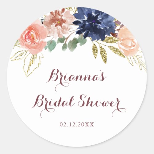 Rustic Gold Calligraphy Bridal Shower Favor Classic Round Sticker