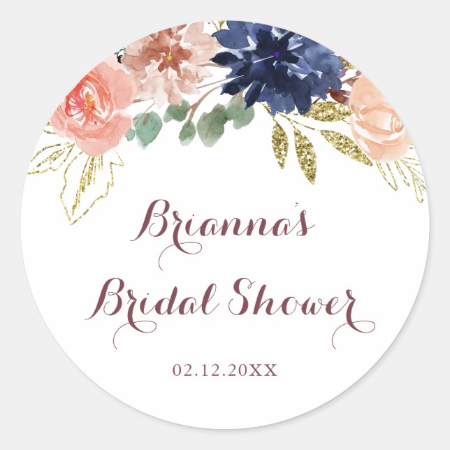 Rustic Gold Calligraphy Bridal Shower Favor Classic Round Sticker (Front)