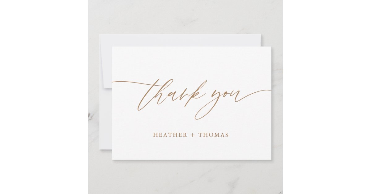 Rustic Gold Calligraphy Wedding Thank You Card | Zazzle