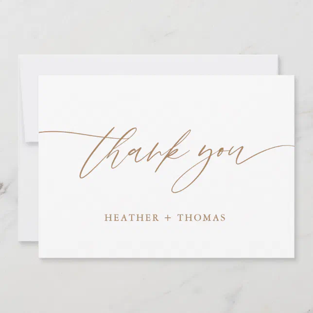 Rustic Gold Calligraphy Wedding Thank You Card | Zazzle