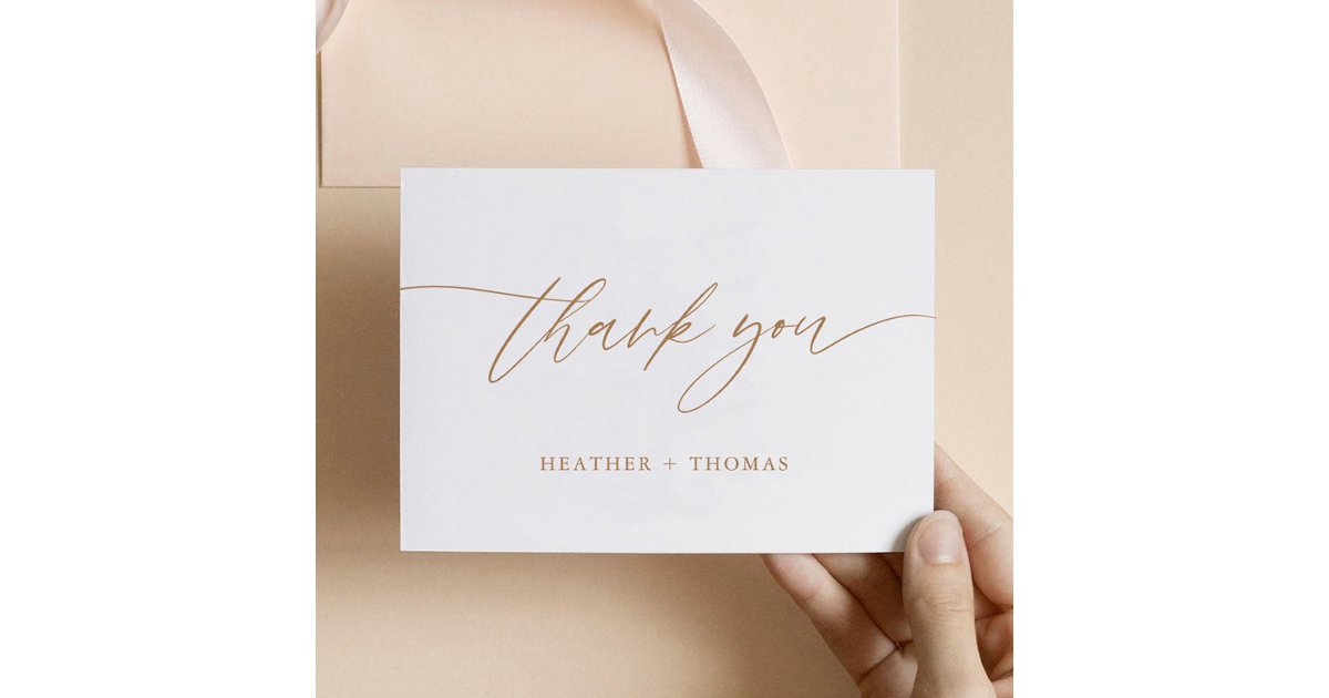 Rustic Gold Calligraphy Wedding Thank You Card | Zazzle