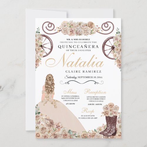 Rustic Gold Chamagne Western Quinceanera Invitation