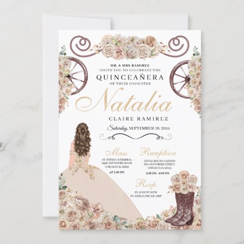 Rustic Gold Chamagne Western Quinceanera Invitation