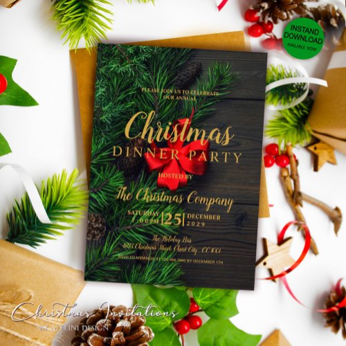 Rustic Gold Christmas Party Invitation