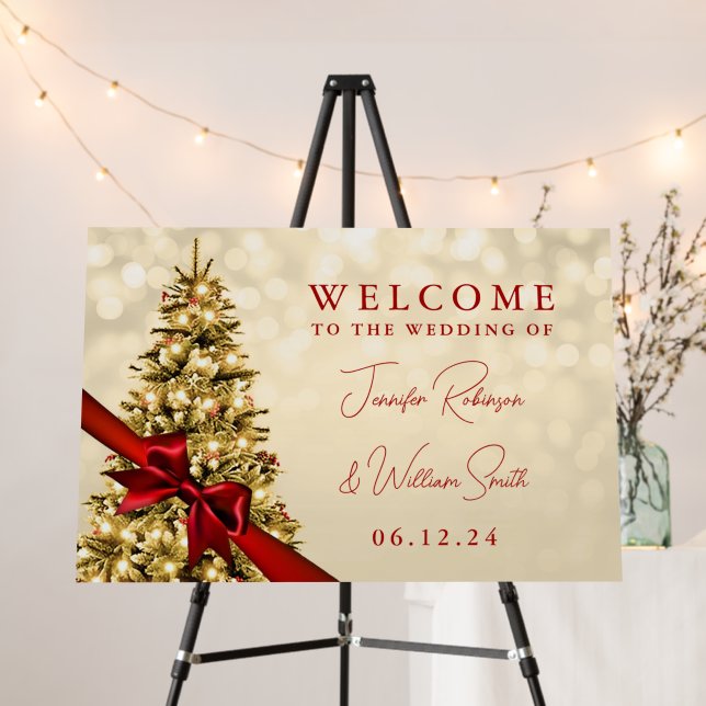 Rustic Gold Christmas Welcome Wedding Tree, Ribbon Foam Board (In Situ (Stand))