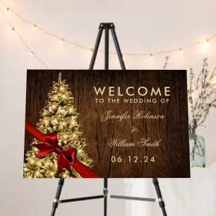 Rustic Gold Christmas Welcome Wedding Tree, Ribbon Foam Board
