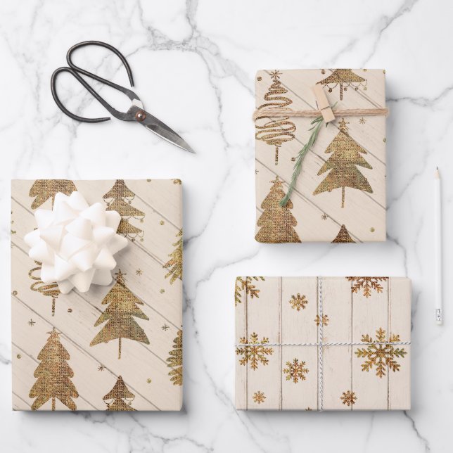 Rustic Gold Christmas Wrapping Paper Sheets (Front)