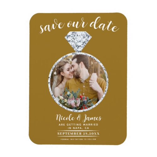 Rustic Gold Diamond Ring Bling Photo Save the Date Magnet