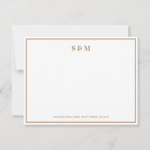 Rustic Gold Double Border Classic Elegant Monogram Note Card