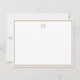 Rustic Gold Double Border Vintage Monogram Note Card