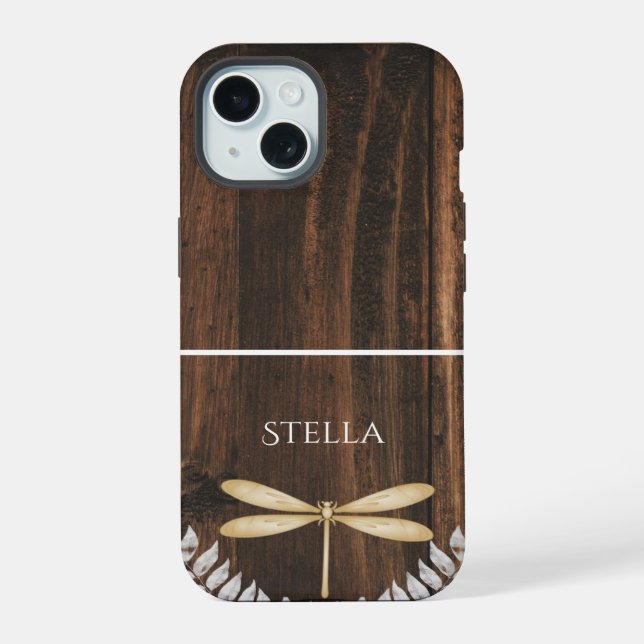 Rustic Gold Dragonfly Personalized Iphone Case (Back)