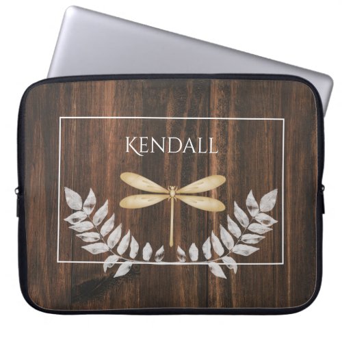 Rustic Gold Dragonfly Personalized Laptop Sleeve