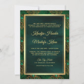 Rustic Gold Emerald Green Damask Muslim Wedding Invitation (Back)