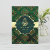 Rustic Gold Emerald Green Damask Muslim Wedding Invitation (Standing Front)