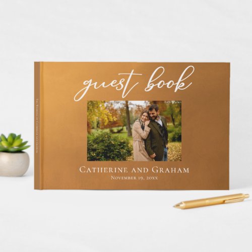 Rustic Gold Engagement Photo Bohemian Fall Wedding Guest Book