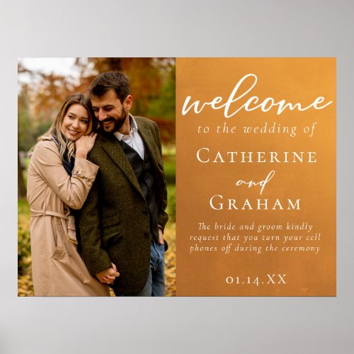 Rustic Gold Engagement Photo Fall Wedding Welcome Poster