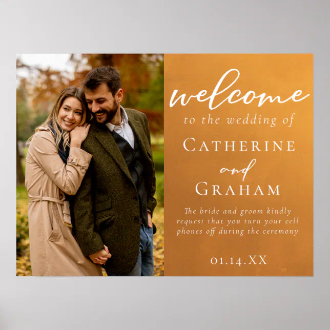 Rustic Gold Engagement Photo Fall Wedding Welcome Poster | Zazzle