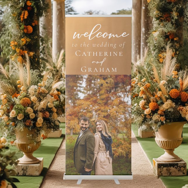 Rustic Gold Engagement Photo Simple Fall Wedding Retractable Banner (Creator Uploaded)