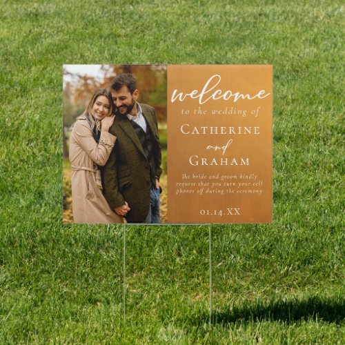 Rustic Gold Engagement Photo Wedding Welcome Yard Sign
