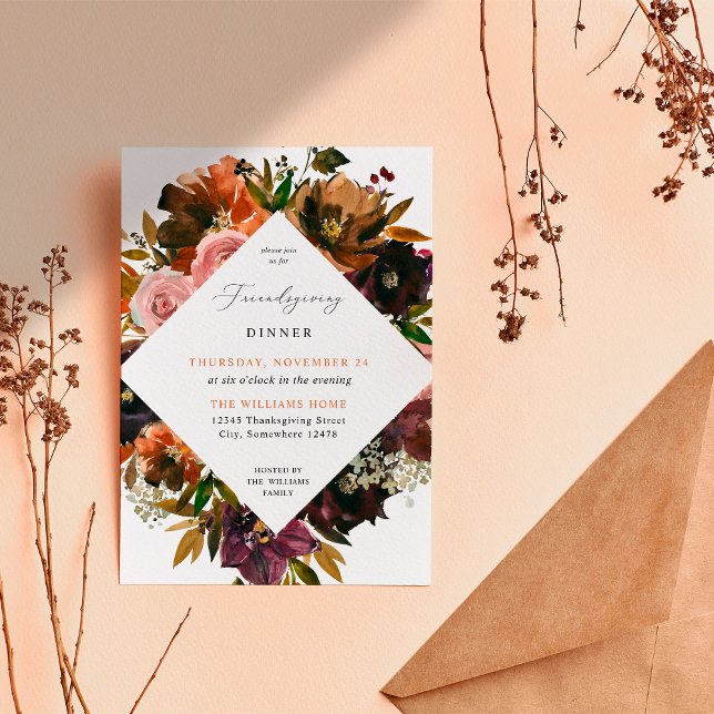 Rustic Gold Fall Floral Friendsgiving Invitation (Creator Uploaded)