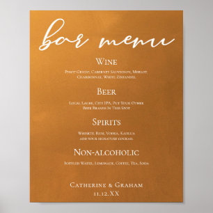 Rustic Gold Fall Wedding Personalized Bar Menu Poster