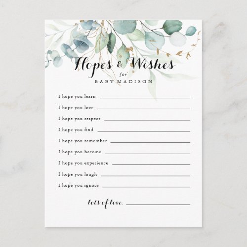 Rustic Gold Floral Baby Shower Hopes  Wishes Card