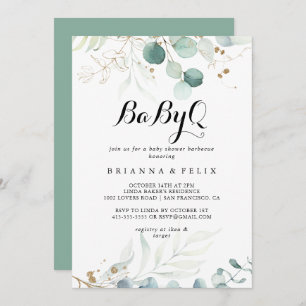 Rustic Gold Floral BabyQ Baby Shower Barbecue Invitation
