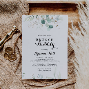 Rustic Gold Floral Brunch and Bubbly Bridal Shower Invitation